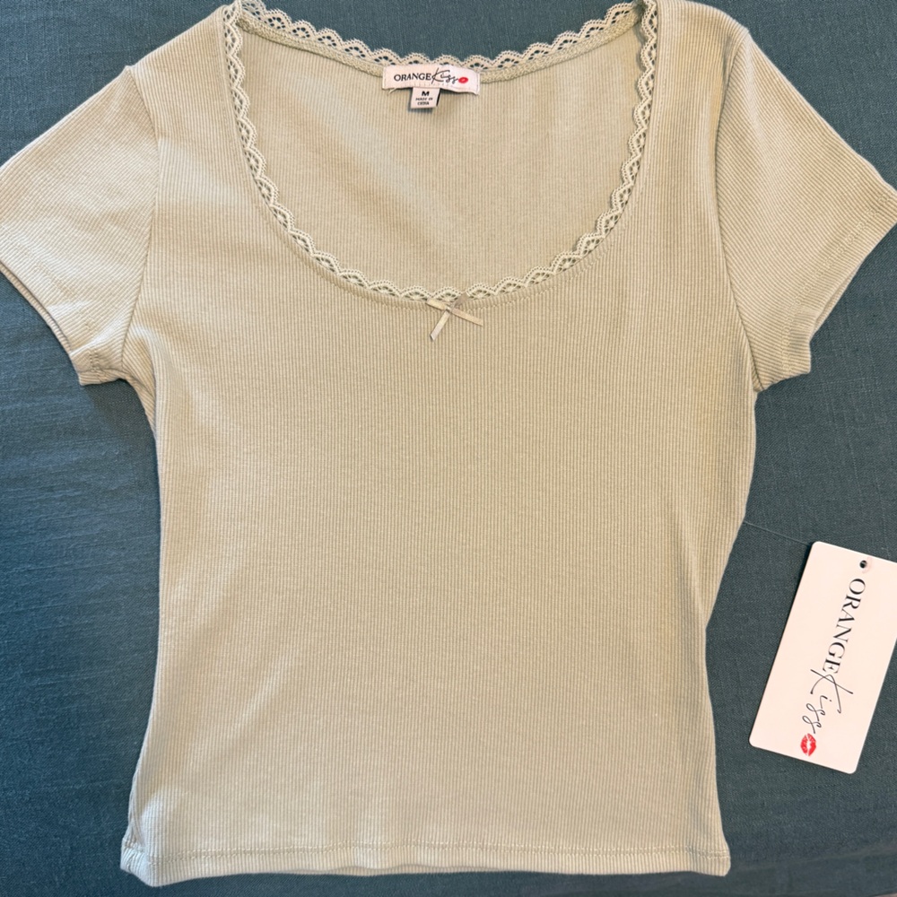 Orange Kiss Women's Sage Lace Trim Tee